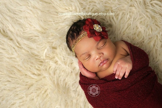 Floral Christmas Headband Newborn Christmas Headband Deep Red