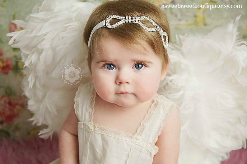 Baby Headband For Christening Newborn Baptism Headband Baby Girl Christening Headband Rhinestone Headband Silver Christening Headband