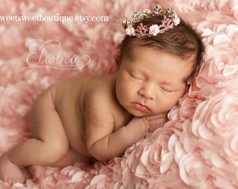Floral Crown For Newborn Or Maternity Photos, Tiara With Pink Roses For Baby Girl, Props For Baby Photography, First Birthday Tiara Headband