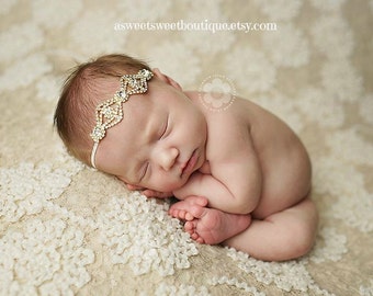 Vintage Gold Newborn Headband, Gold Gatsby Style Baby Headband, Gold Newborn Headband, Gold Rhinestone Baby Headband, Newborn Photo Prop