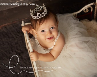 Elegant Style First Birthday Rhinestone Crown Headband, Baby Tiara Headband, Newborn Headband, Princess Crown Headband, First Birthday Crown