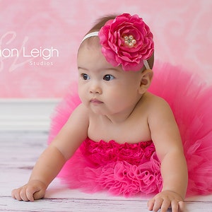 First Birthday Girl Photo Outfit, Hot Pink Baby Girl Tutu With Lace Top And Headband, Pink Cake Smash Tutu Outfit, 6 Month Girl Photo Outfit image 3