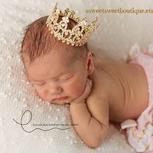 Gold Crystal Crown, Gold Baby Girl Crown, Newborn Photo Prop, Newborn Headband, Baby Headband, Newborn Crown, Tiara Headband For Baby