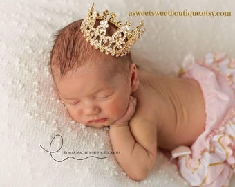Gold Crystal Crown, Gold Baby Girl Crown, Newborn Photo Prop, Newborn Headband, Baby Headband, Newborn Crown, Tiara Headband For Baby
