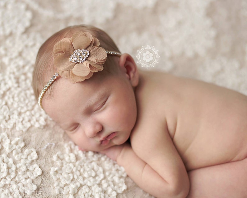 Baby Rhinestone Headband Rhinestone Tie Back Newborn Headband Baby Headband Vintage Style Headband Baby Girl Headbands Newborn Photo Prop