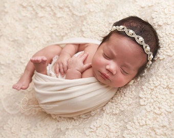 White Christening Baby Headband, Pearl Newborn Headband, Newborn Rhinestone Headband, Baptism Headband, Pearl Headband, Newborn Photo Prop