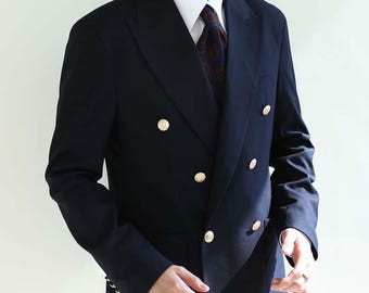 Men's Navy Double Breasted Suit Jacket with Gold Buttons