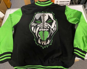Rare Twiztid Split Face Jacket – Black Green MNE Button Up Band Coat
