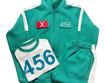 Green Cotton Fleece Tracksuit with T-Shirt: Cosplay Costume, Removable Patches