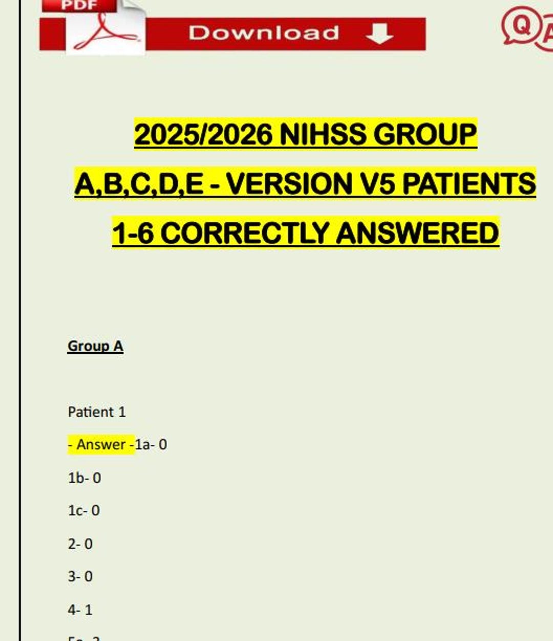 2025/2026 NIHSS Group A,B,C,D,E - Version V5 Patients 1-6, NIH Stroke ...