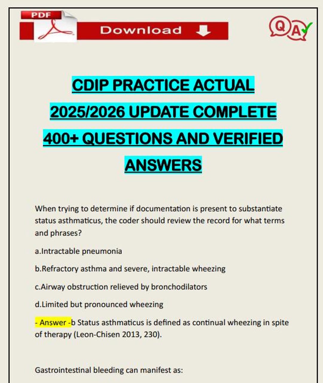 CDIP Practice Actual 2025/2026 Update Complete 400+ Questions and ...