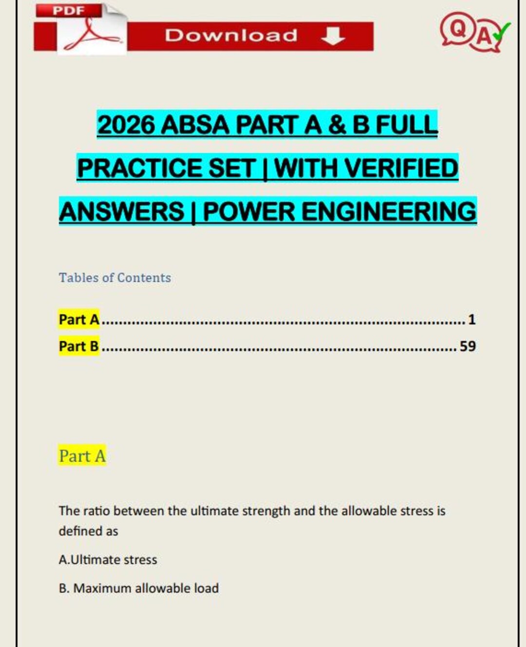 2026 ABSA Part A & B Full Practice Set | With Verified Answers | Power ...