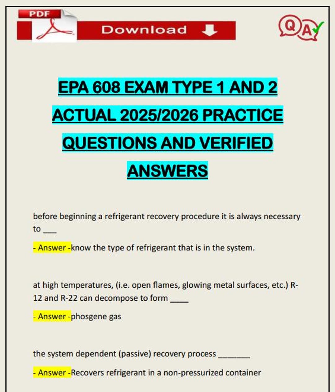 2026 EPA 608 Exam Type 1 & 2 Practice Questions (PDF Download) - Etsy