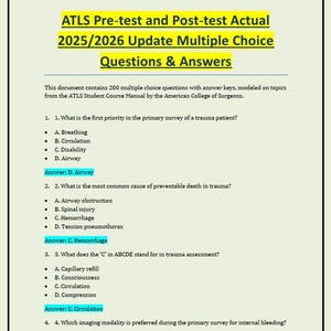 ATLS Pre-test and Post-test Actual 2025/2026 Update Multiple Choice Questions & Answers