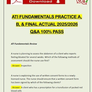 ATI Fundamentals practice A, B, and Final ACTUAL 2025/2026 Q&A 100% pass