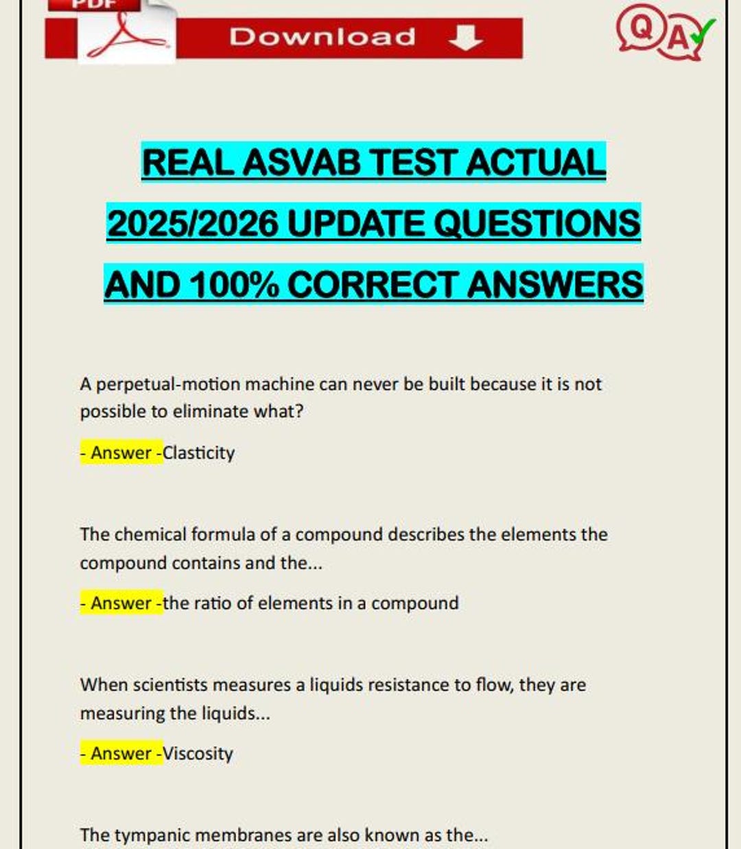 Real ASVAB Test Actual2025/2026 Update Questions and 100% Correct ...