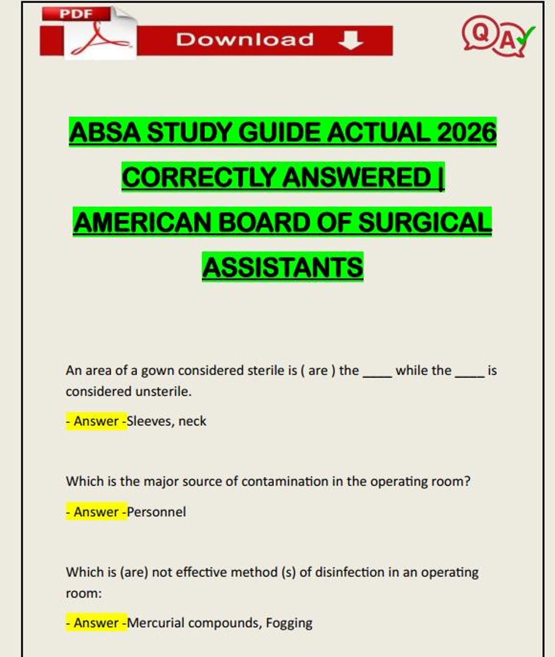 Absa Faqs.pdf Absa Study Guide Actual 2026 Correctly Answered | American Board of ...