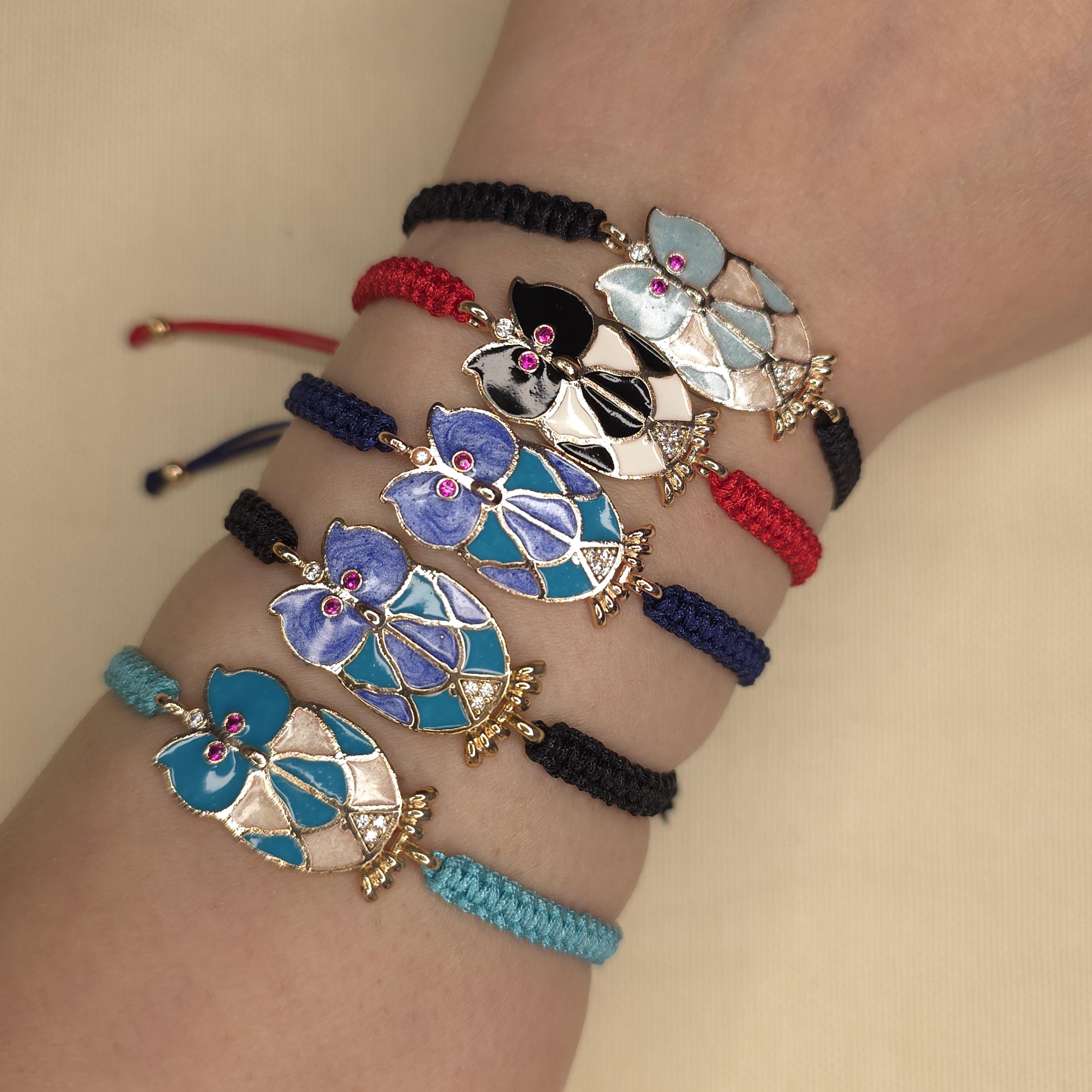 Enamel Owl Bracelet, Dainty Bird Charm, Gold Plated Jewelry, Protection Amulet, Thoughtful Gift for