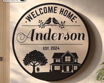 Welcome Home Sign, Family Name Round Sign Template, Customizable Last Name Sign, Metal Sign SVG DXF, Round Family Sign, Digital Download