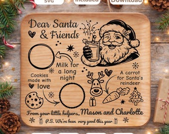 Dear Santa Tray, Santa Plate SVG, Christmas Santa Tray, Christmas  SVG, Cookies for Santa, DXF, Instant Download