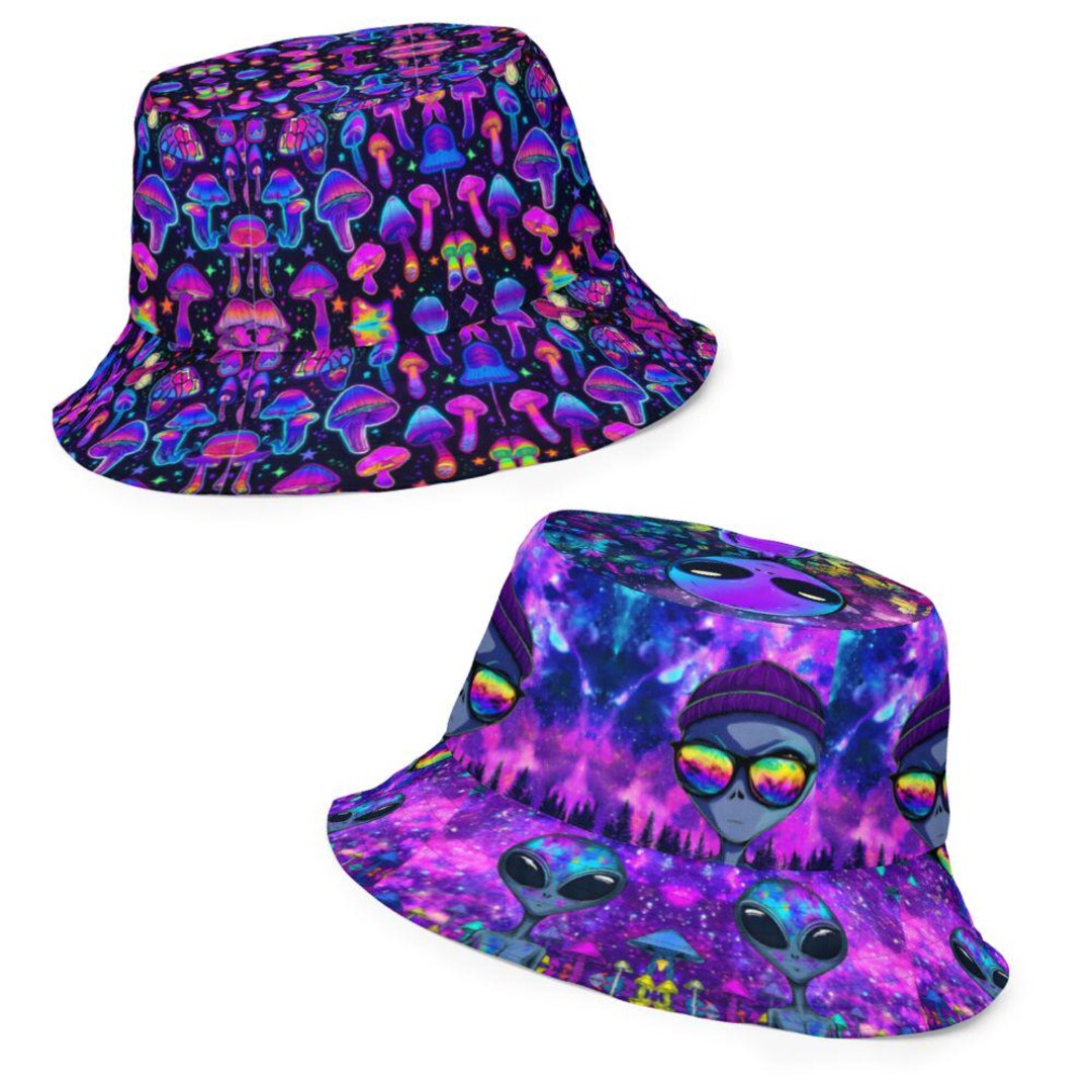 Shroom and Alien Reversible Bucket Hat | Rave Hat, Festival Hat, Rave ...