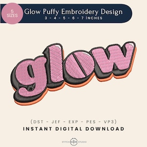 Glow Puffy Embroidery Design – Retro 3D Letter (3-7 Inch) (Machine Embroidery File)