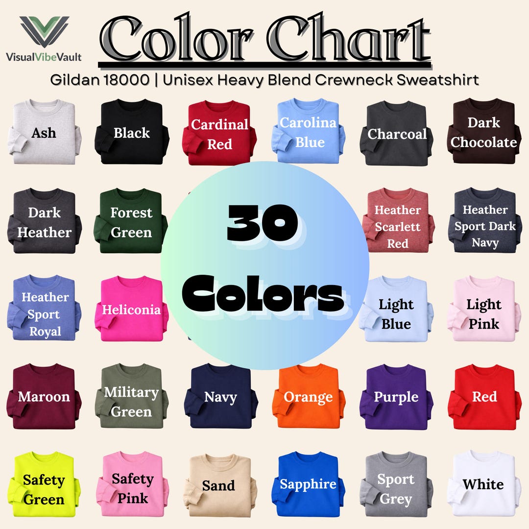 Gildan 18000 Color Chart | Digital Download | JPG File | Sweatshirt ...