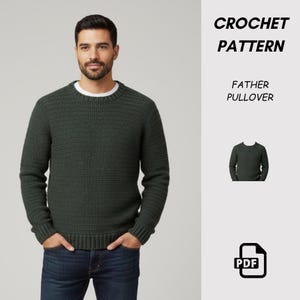 Snyggt virkmönster för herrtröja (PDF-nedladdning) Unisex ribbad texturtröja Storlekar XS–XL Virkmönster Bonus Barntröja
