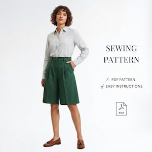Patrón de costura en PDF de pantalones cortos culotte y bermudas de talle alto / Pantalones cortos de verano a medida para mujer / Patrón de costura para principiantes (vestido de regalo)