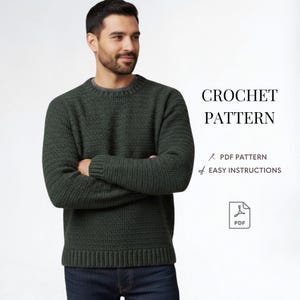 Modèle de pull élégant pour homme au crochet (téléchargement PDF) Pull unisexe à côtes Tailles XS à XL Modèle au crochet Pull enfant en bonus