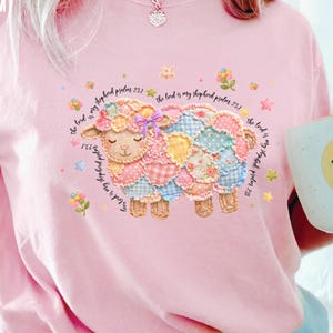 The Lord Is My Shepherd Psalm 23:1 Shirt, Christian Lamb Tee, Easter Faith Gift, Faux Patchwork Design, Comfort Colors 1717