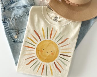 Retro Happy Sun Shirt, Comfort Colors Sun Graphic Tee, Cute Smiling Sun T Shirt, Vintage Boho Sunshine Top, You Are My Sunshine Tee