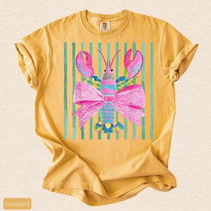 Pink Lobster Shirt, Coastal Summer Tee, Comfort Colors Coquette Beach Graphic, Preppy Lobster Bow Top image 8
