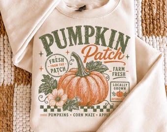 Retro Pumpkin Patch Sweatshirt, Farm Fresh Pumpkin Graphic, Vintage Autumn Fall Crewneck, Cozy Halloween Boutique Pullover