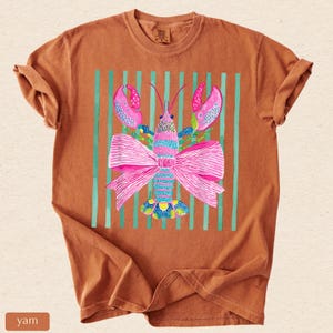 Pink Lobster Shirt, Coastal Summer Tee, Comfort Colors Coquette Beach Graphic, Preppy Lobster Bow Top image 10