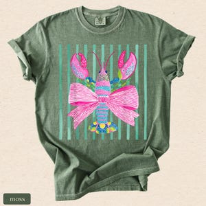 Pink Lobster Shirt, Coastal Summer Tee, Comfort Colors Coquette Beach Graphic, Preppy Lobster Bow Top image 15