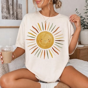 Retro Happy Sun Shirt, Comfort Colors Sun Graphic Tee, Cute Smiling Sun T Shirt, Vintage Boho Sunshine Top, You Are My Sunshine Tee image 2