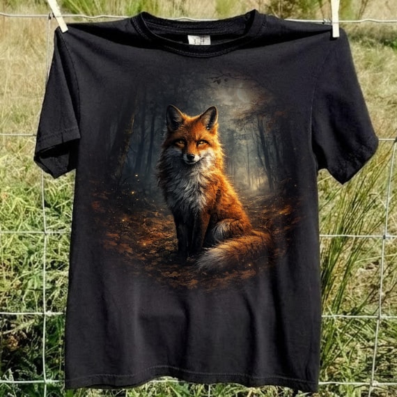 Vintage Red Fox Shirt, Retro Woodland Wildlife Tee, Moonlit Forest Nature Graphic, Rustic Outdoor Gift, Comfort Colors 1717