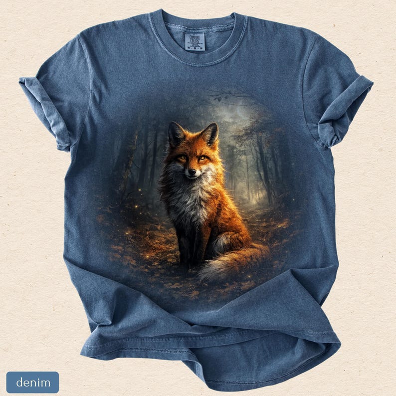 Vintage Red Fox Shirt, Retro Woodland Wildlife Tee, Moonlit Forest Nature Graphic, Rustic Outdoor Gift, Comfort Colors 1717 image 8