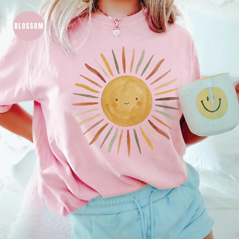 Retro Happy Sun Shirt, Comfort Colors Sun Graphic Tee, Cute Smiling Sun T Shirt, Vintage Boho Sunshine Top, You Are My Sunshine Tee image 3