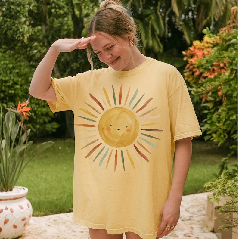Retro Happy Sun Shirt, Comfort Colors Sun Graphic Tee, Cute Smiling Sun T Shirt, Vintage Boho Sunshine Top, You Are My Sunshine Tee image 5