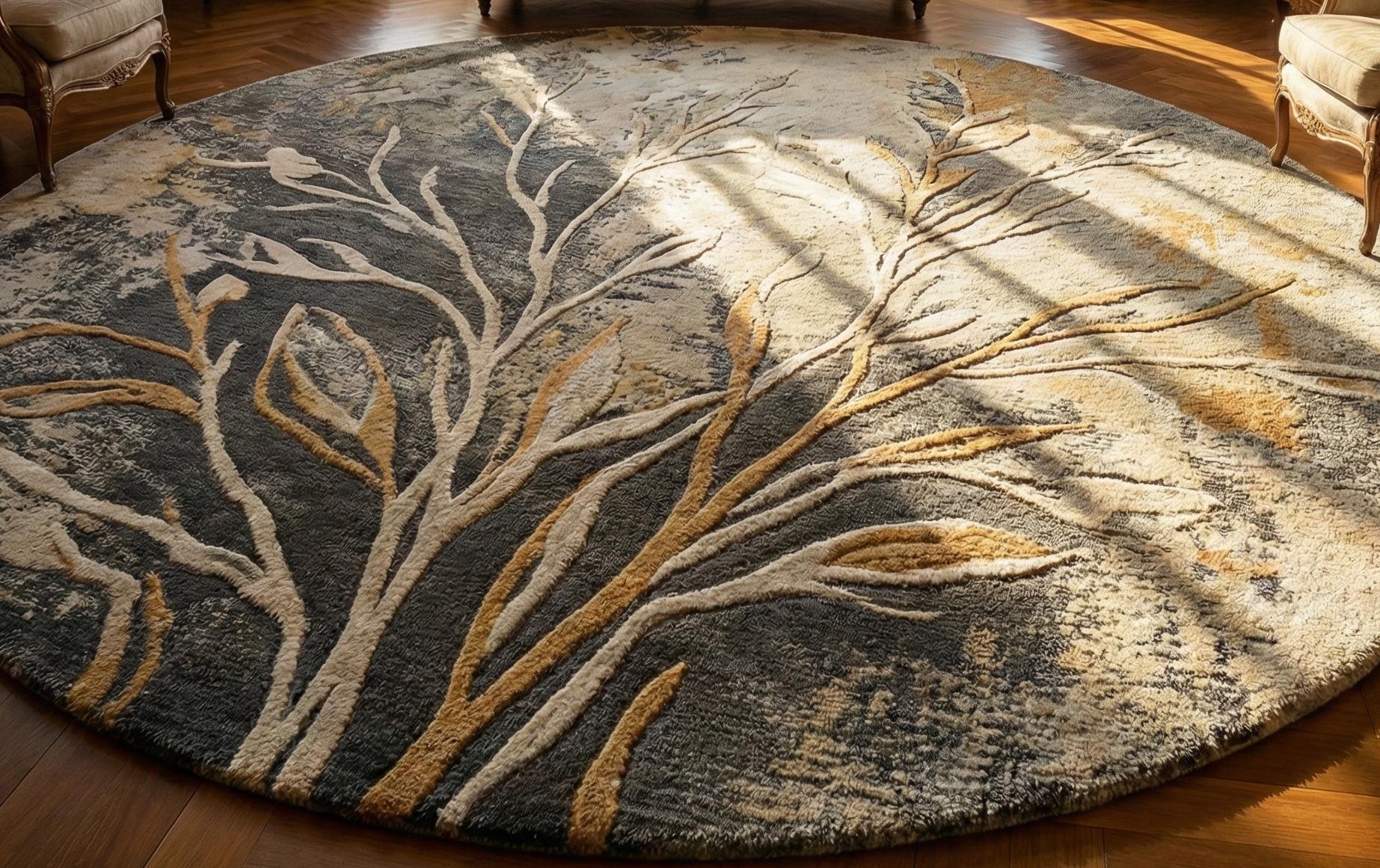 Tree Branch Rugs Abstract Branch Hand Tufted Wool Rug | Sculpted Branch Pattern Round ...