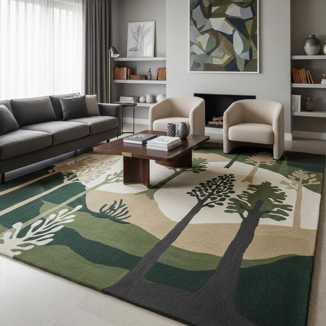 Forest Landscape Premium Wool Tufted Rug for Living Room | Modern ...