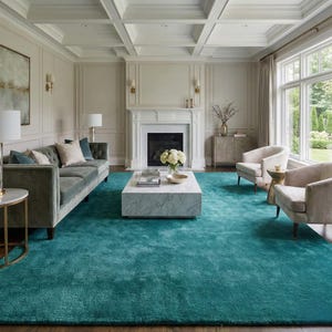 Fester Türkis Handgetufteter Wollteppich | Plüsch Einfarbiger Wollteppich, Luxus Schlichter Wollteppich für Wohnzimmer Schlafzimmer & Essbereich in 8x10 9x12