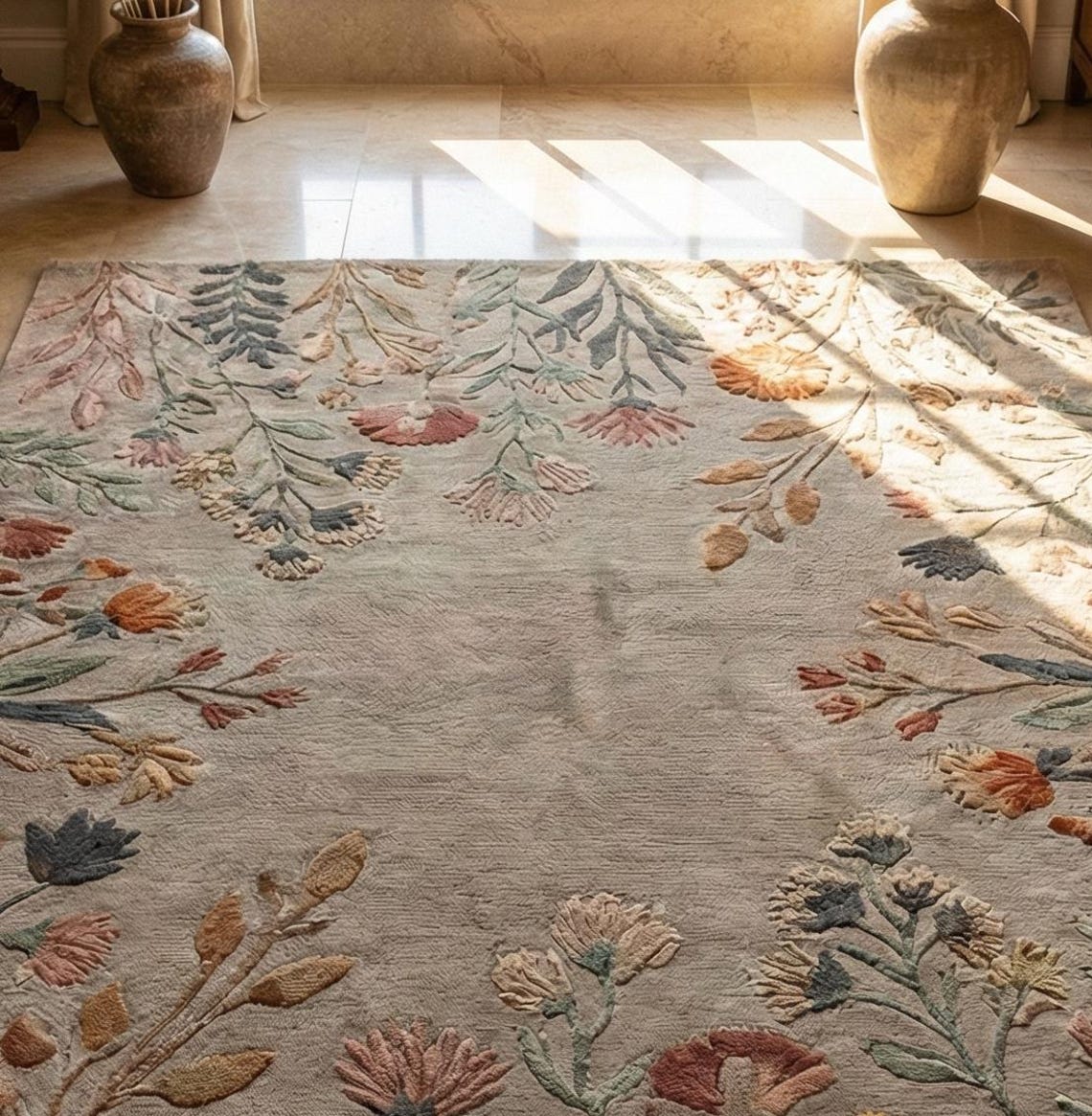 Elegant Botanical Hand Tufted Rug | Garden Inspired Wool Area Rug ...