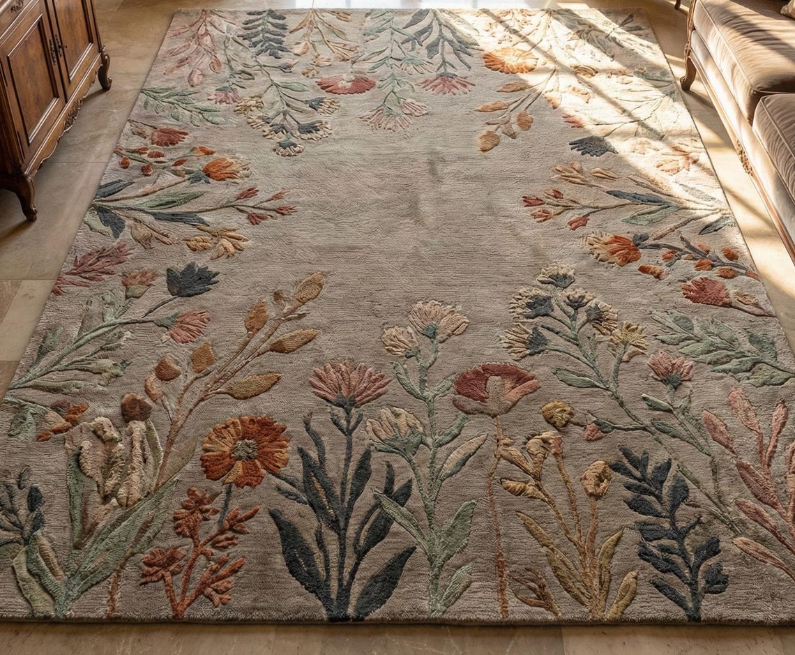 Elegant Botanical Hand Tufted Rug | Garden Inspired Wool Area Rug ...