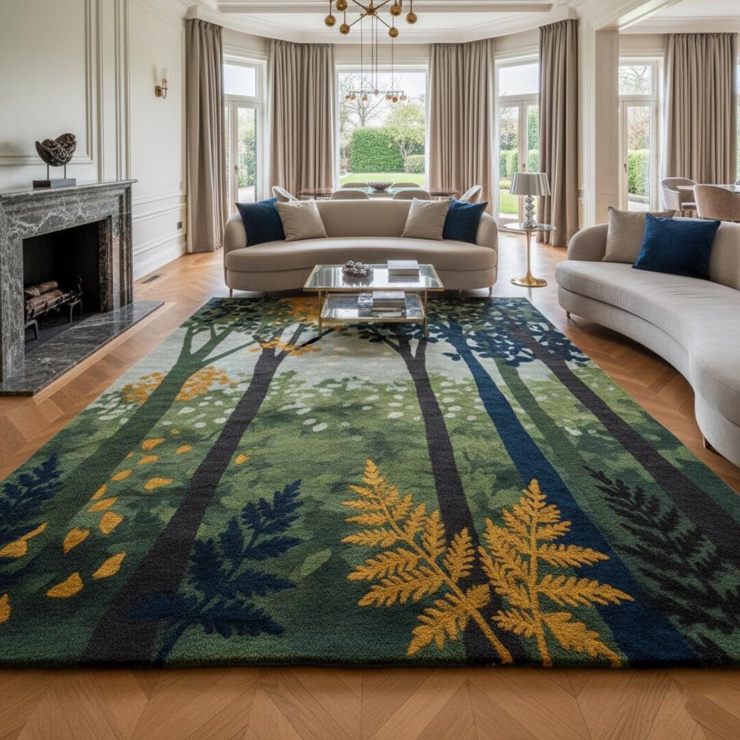 Foresty Rug Modern Forest Art Tufted Wool Rug for Living Room | Designer Forest ...