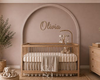 Moldura de pared moderna con arco para cuarto infantil / Diseño neutro para habitación de bebé niño