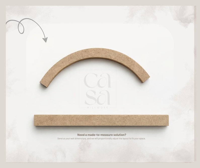 May include: Two unfinished wooden pieces, one arched and one rectangular, are displayed against a white background. The text "Casa Millwork" is visible. The text "Need a made-to-measure solution?" is also present.