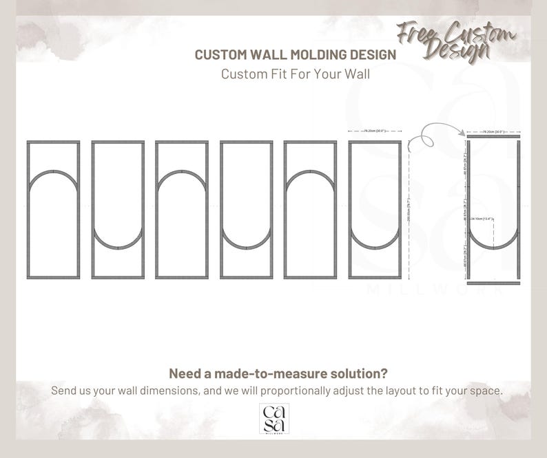 Modern Arched Wall Molding – Minimal Accent Wall Kit – Custom MDF Panels – Pre-Cut Wainscoting Trim 6 Panel